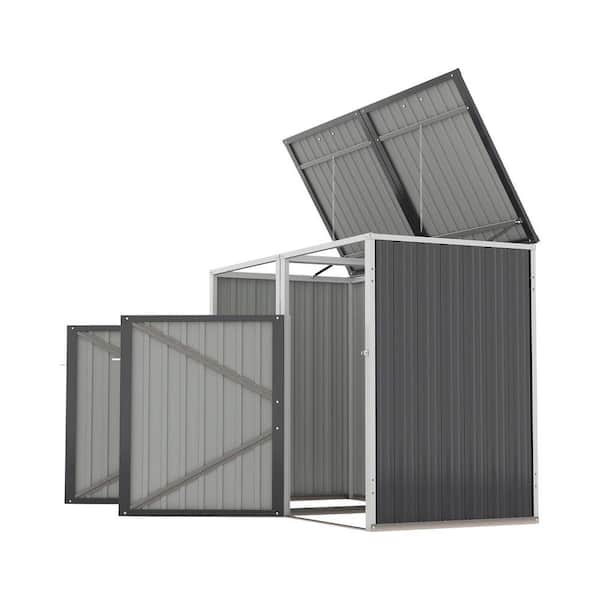 5.31 ft. W x 2.67 ft. D Dark Gray Metal Garbage Bin Shed with Lockable Doors & Waterproof Lid Chain (14.18 sq. ft. )