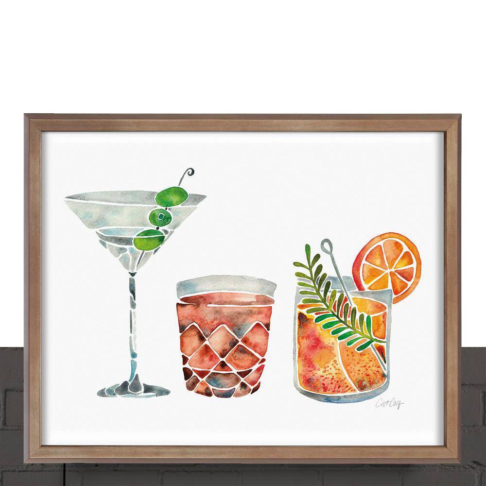 Classic Cocktails Framed Glass Wall Art with Gold Frame