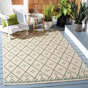 Courtyard Beige/Green 4 ft. x 6 ft. Tribal Diamond Indoor/Outdoor Patio  Area Rug