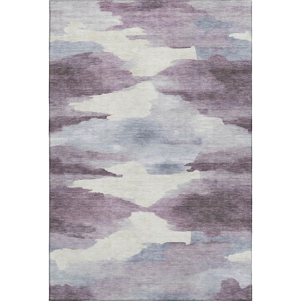 Mayfield Premium Machine Washable Abstract AMF2259 Plum 5 ft. x 7 ft. 6 in. Area Rug