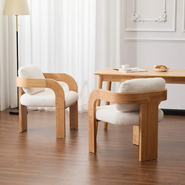 Chestnut Modern Fabric Upholstered and Solid Wood Frame Dining Chairs with Pillow Back, White + Natural, (Set of 2)