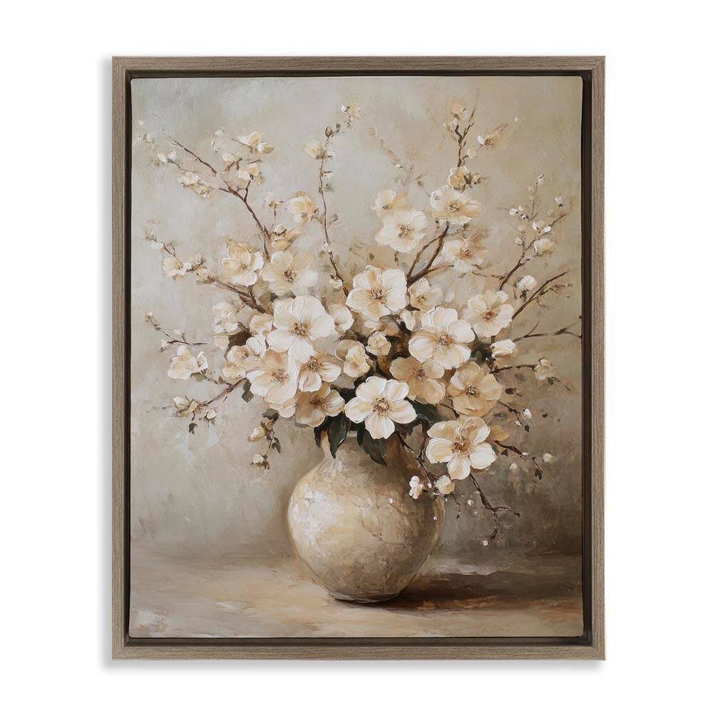 Cherry Blossoms in Pottery by Petal Prints Design Brown Floater Frame Nature Graphic Art Print 21 in. x 17 in. price history on PriceWatchPro