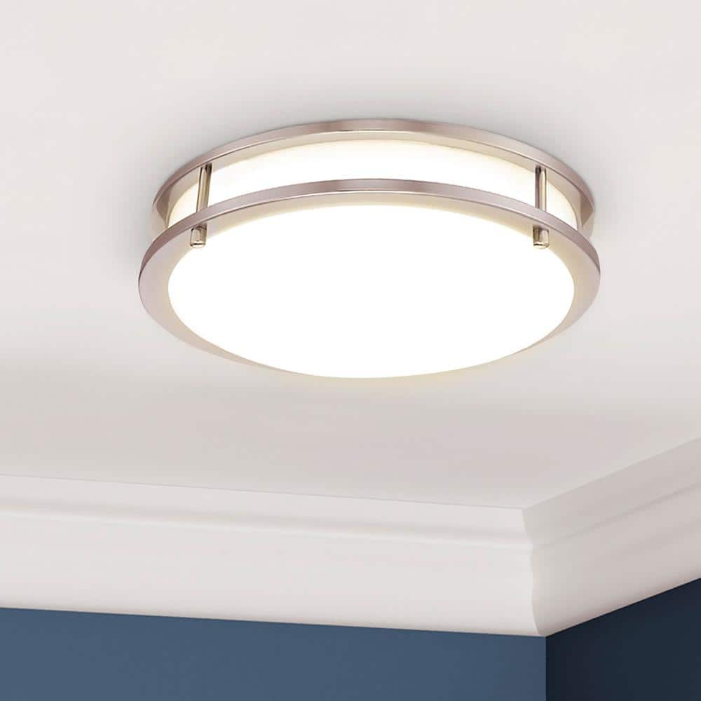 Satin Nickel 14" LED Flush Mount Ceiling Light, Dimmable, 2100 Lumens