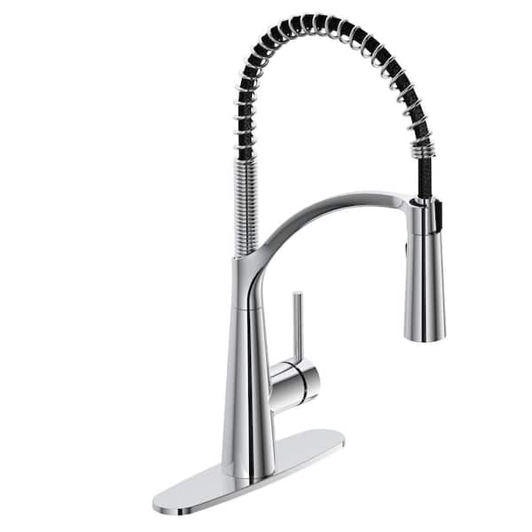 New Brenner Commercial Style Single-Handle Pull-Down Sprayer Kitchen Faucet in Chrome Finish