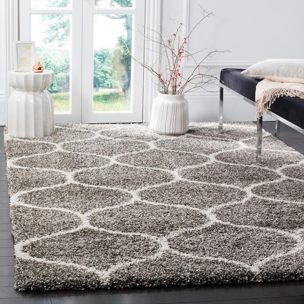 Hudson Shag Gray/Ivory 9 ft. x 12 ft. Geometric Trellis Area Rug