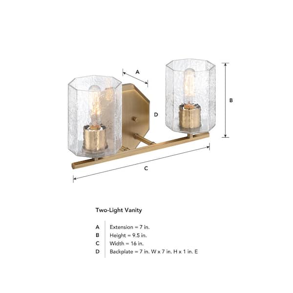 Designers Fountain - Haven 16 in. 2-Light Old Satin Brass Classic Vanity Light with Clear Rippled Glass Shades