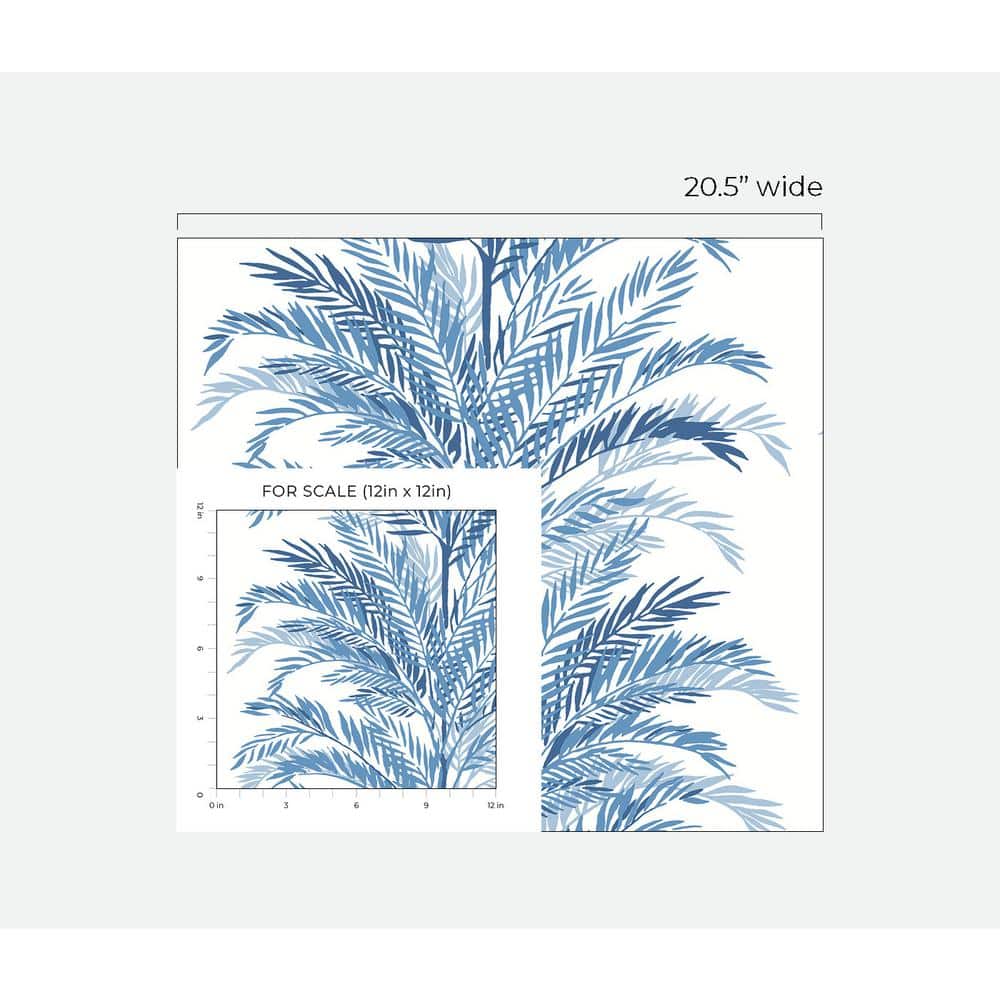 Coastal Blue Keana Palm Peel and Stick Vinyl Wallpaper Roll
