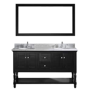 Julianna 60 in. W Bath Vanity in Espresso with Marble Vanity Top in White with Round Basin and Mirror