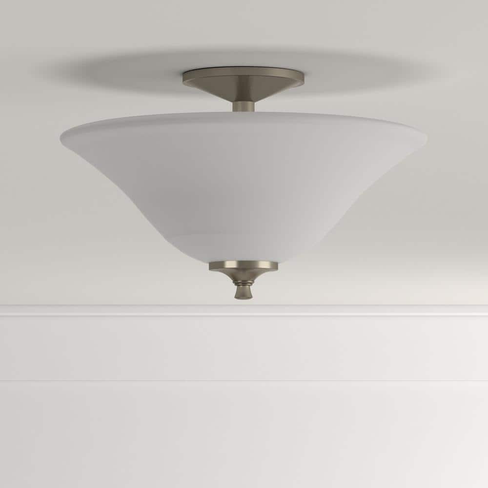 Brushed Nickel Semi-Flush Mount Light with Trumpet Glass Shade