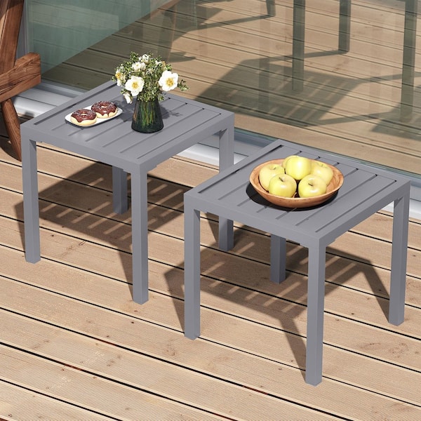Pellebant 2-Piece 15.7 in. Square Metal Outdoor Side Patio Table in Gray Suitable for Chaise Lounge Chairs﻿
