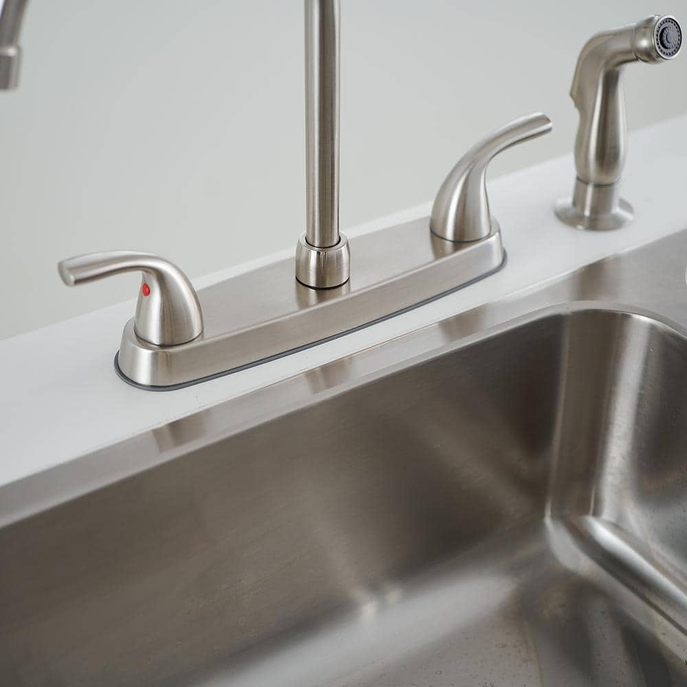 Brushed Nickel Double Handle Kitchen Faucet with Side Sprayer