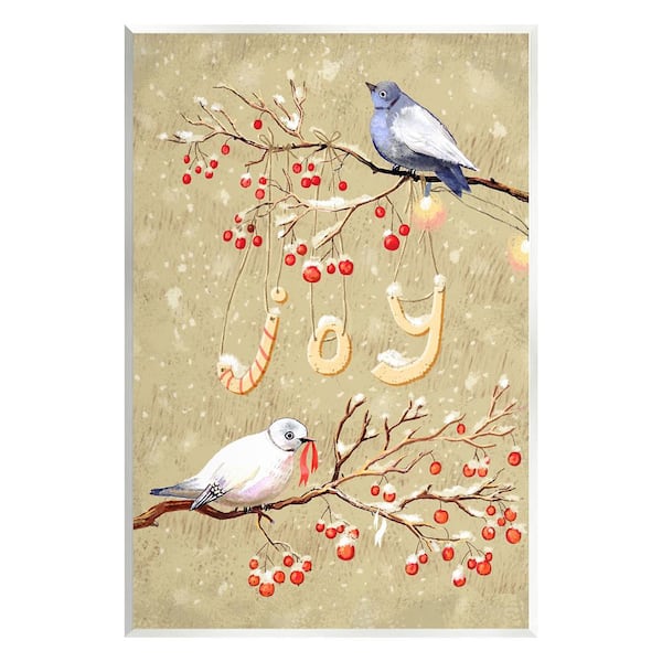 Stupell Industries Joy Birds on Winter Branch by Verbrugge Watercolor 1 Piece Unframed Graphic Print Animal Poster Art Print 15in. x 10in.