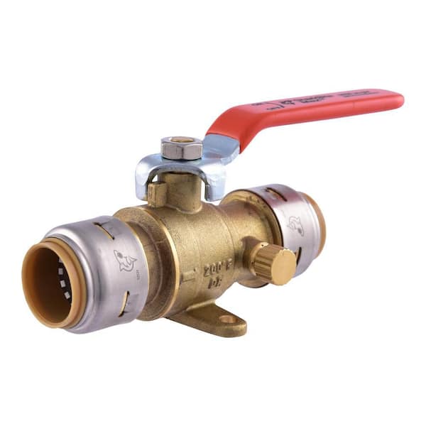 SharkBite Max 3/4 in. Brass Push-to-Connect Ball Valve with Drain and Drop Ear