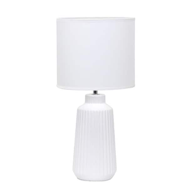 15.94 Grooved Ceramic Table Lamp, Off-White Base with Fabric Shade for Bedroom or Office