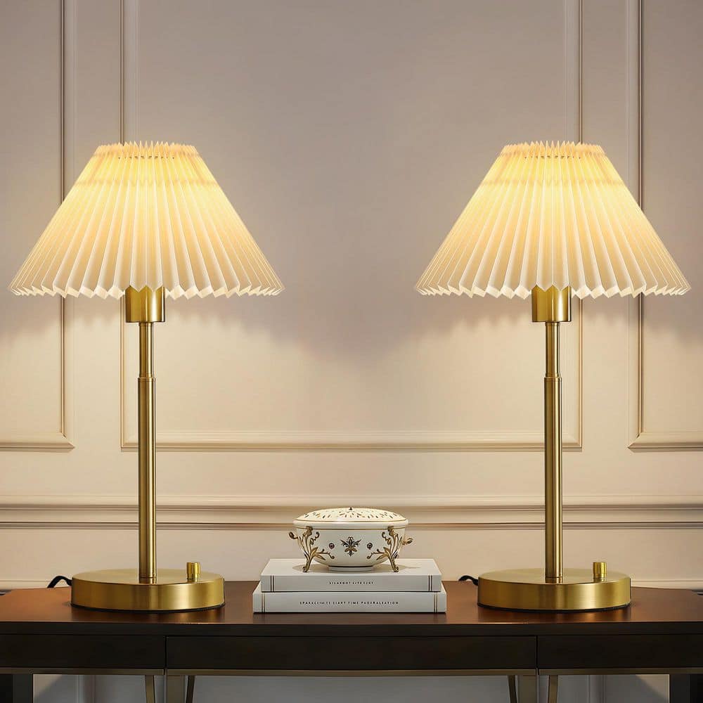 19 in. Modern Gold Plug-in Stepless Dimming Table Lamp with Rotary Switch and Dual USB Charging Port Base (Set of 2) price history on PriceWatchPro