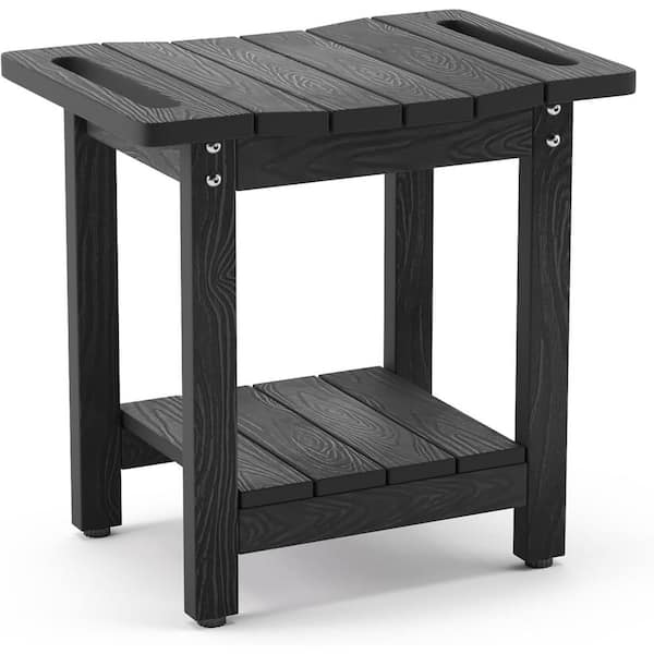 HDPS Freestanding Black Shower Bench with Shelf-Waterproof, Non-Slip Spa Seat for Shaving Legs, Indoor/Outdoor Use