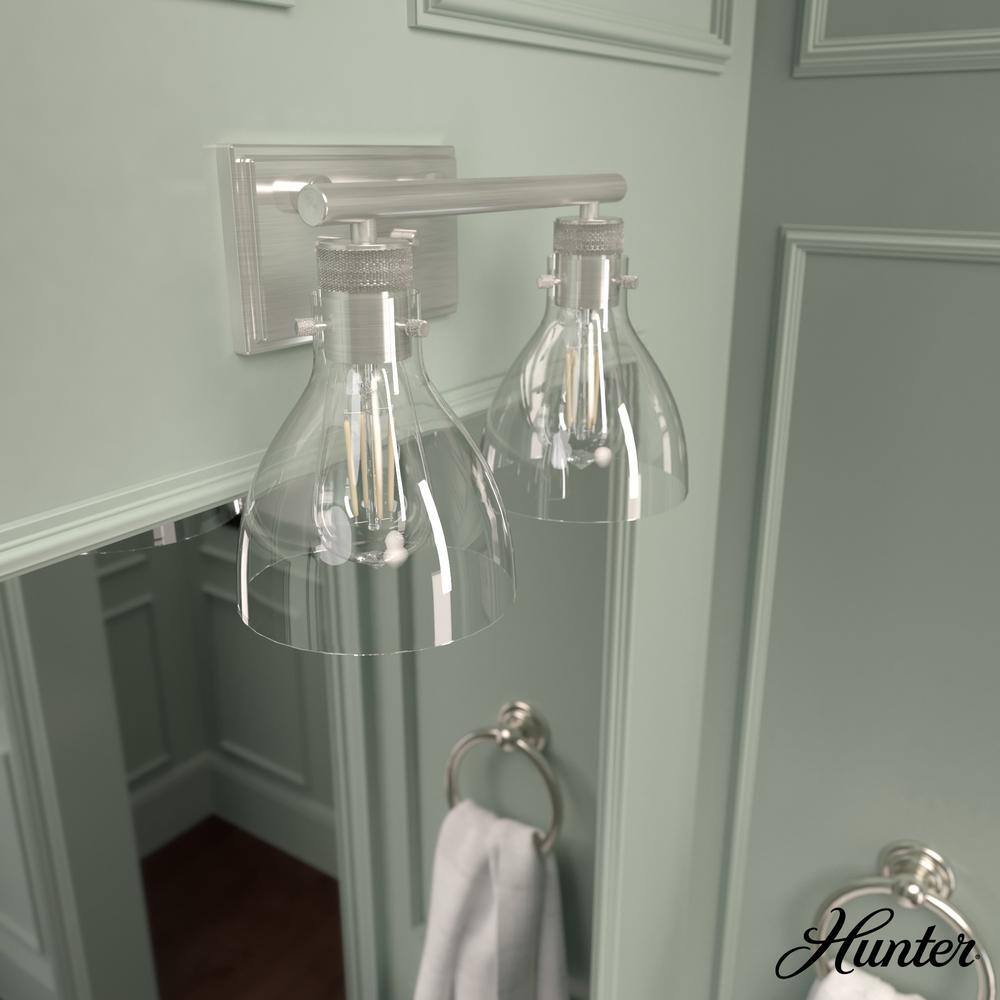 Van Nuys 14.75 in. 2-Light Brushed Nickel Vanity-Light with Clear Glass Shades Bathroom Light price history on PriceWatchPro