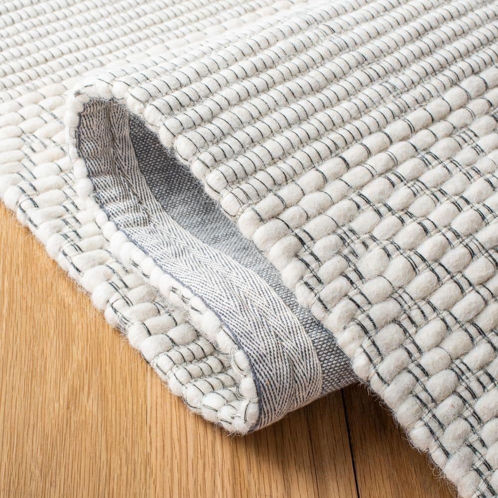 Ivory Flat Woven Square Wool and Synthetic Area Rug