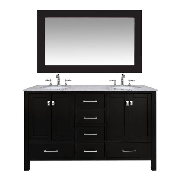 stufurhome Malibu 60 in. Vanity in Espresso with Marble Vanity Top in Carrara White with Mirror