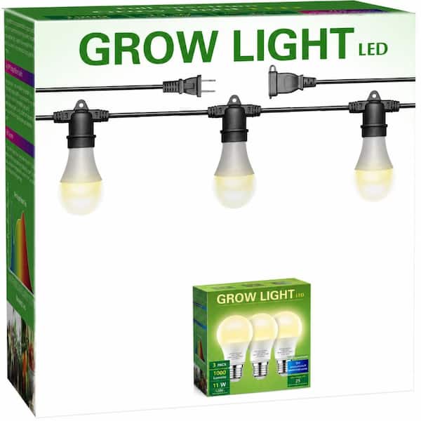 Hanging Full Spectrum Grow Light Set with 3 LED A19 E26 Bulbs, 8.86 ft Cord, Linkable String Fixture
