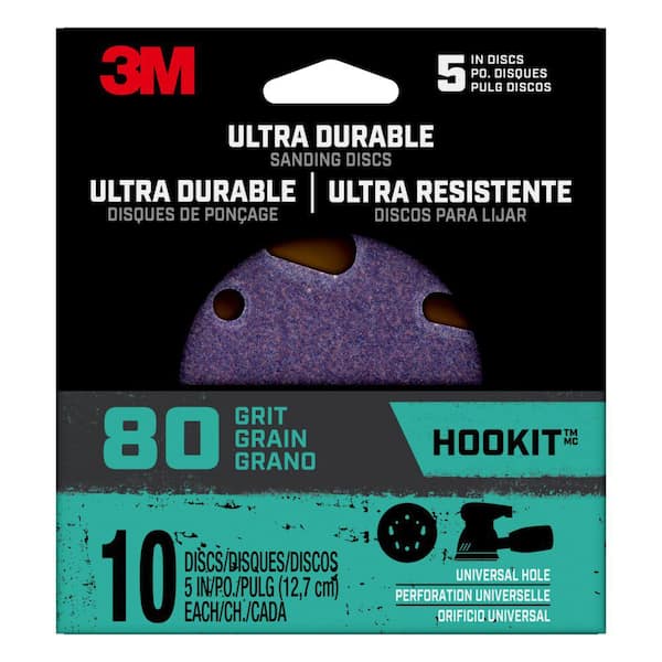 3M 5 in. 80-Grit Ultra Durable Power Sanding Discs with Universal Hole (10-Discs/Pack)