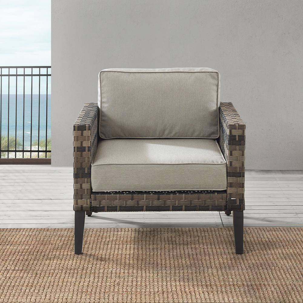 Taupe and Brown Outdoor Wicker Armchair with Cushions