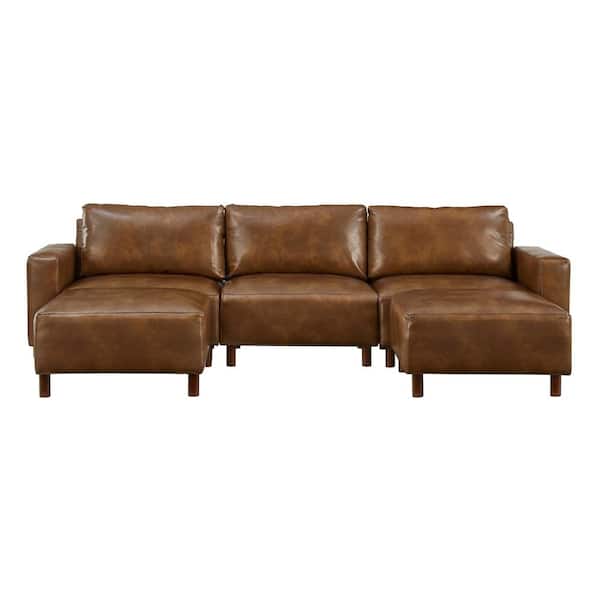 Luxury Modern 112 in. Wide Square Arm Breathable PU Leather L-Shape Sectional Sofa with Convertible Ottoman Chaise