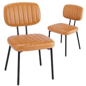 Brown Mid Century Modern Faux Leather Upholstery Dining Chair with Metal Legs (Set of 2)