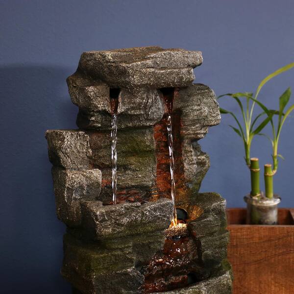 Sunnydaze Towering Cave Waterfall Indoor Tabletop Fountain Feature w/  LED 14" 