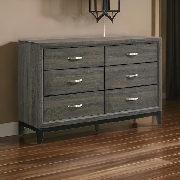 Benjara Gray 6 Drawer 58.07 in. Dresser Without Mirror