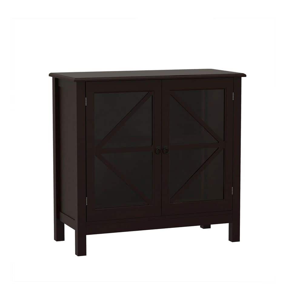 Brown Kitchen Cabinet China Cabinets with Double Glass Doors