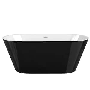 55 in. x 27.5 in. Acrylic Freestanding Soaking Bathtub with Center Drain Flat Bottom Free Standing Oval Tub in Black