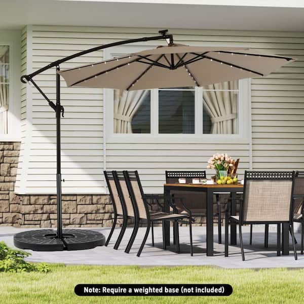 SUNRINX 10 ft. Cantilever Solar Powered Hanging Patio Umbrella in Khaki