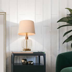 Modern Farmhouse 24 in. Plated Brass Mushroom Table Lamp for Bedroom with Beige Fabric Shade