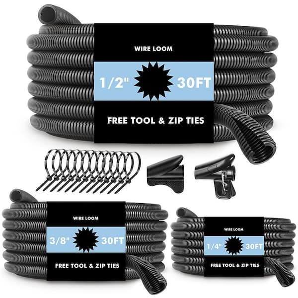 Best Connections 100 Ft Of 3/8" Split Wire Loom Tubing + 100-Pack 4" Nylon Zip Ties – Black