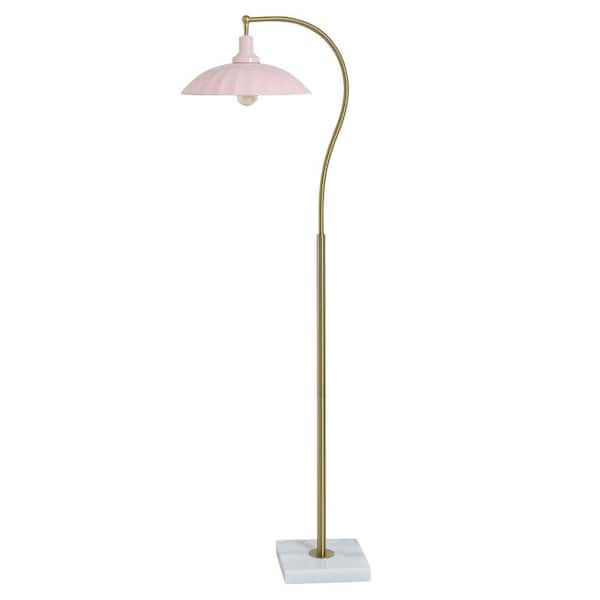 Penelope 61 in. Polished Brass 1-Light Standard Floor Lamp with Pink Metal Shade