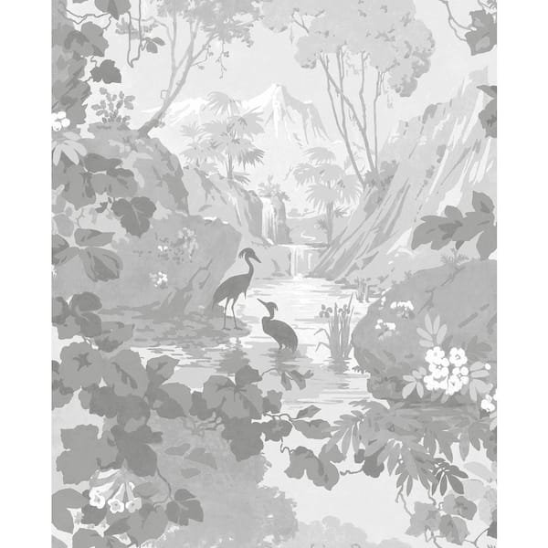 Brewster Home Fashions Eden Grey Crane Lagoon Non Woven Wallpaper