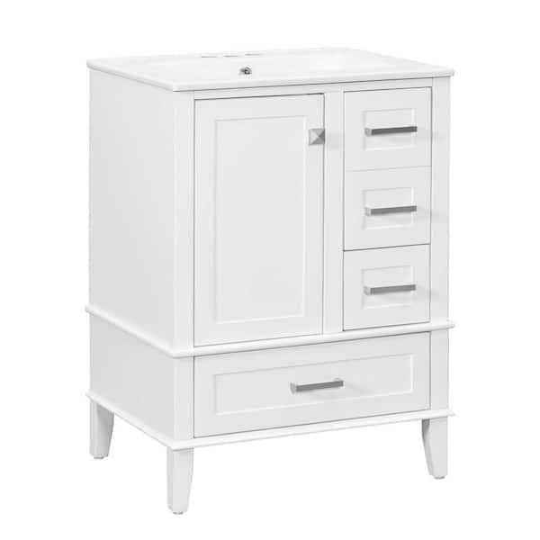 24 in. Freestanding Single Sink White Bath Vanity with White Ceramic Top (Self Assembly Needed)