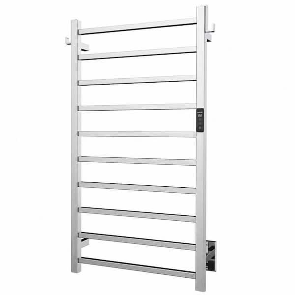 Stainless Steel Square Heated Towel Rack with 10 Bars Wall-Mounted 21.65 x 4 x 39.37 in Warmer, Smart