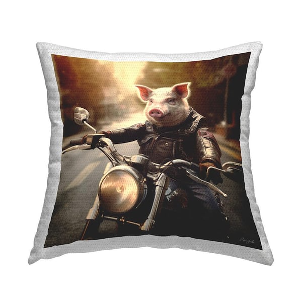 Stupell Industries Hog Riding Motorcycle Multi-Color Square Outdoor Throw Pillow