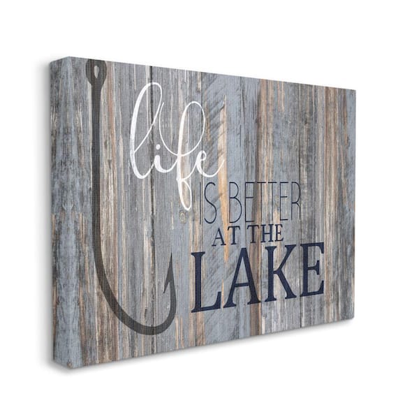 Stupell Industries Life Better Lake Quote Fish Lakehouse Cabin Phrase by Kim Allen Unframed Print Sports Wall Art 16 in. x 20 in.