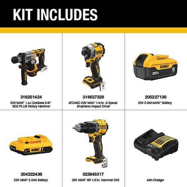 ATOMIC 20-Volt Lithium-Ion Cordless 2-Tool Combo Kit and 5/8 in. SDS Plus Hammer Drill w/ 5 Ah, 2 Ah Batteries, Charger