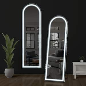 White Framed 20 in. W x 63 in. H Arched LED Light Floor Bathroom Vanity Mirror