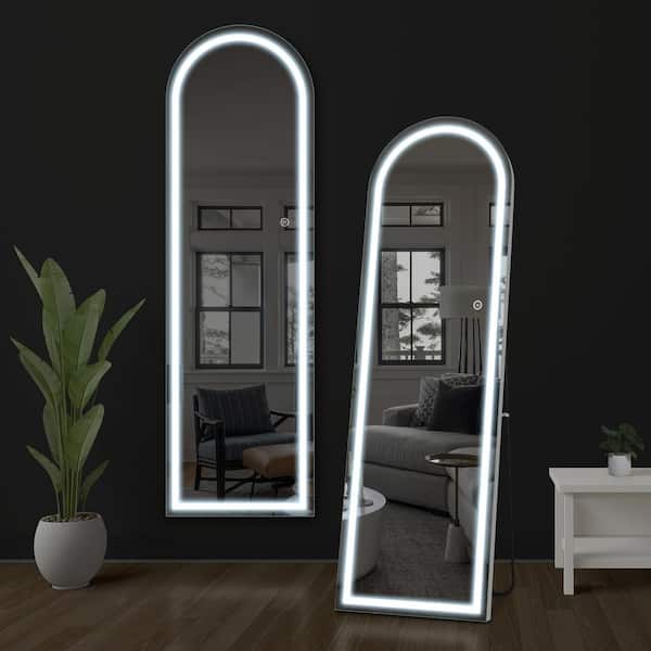 Dovelina White Framed 20 in. W x 63 in. H Arched LED Light Floor Bathroom Vanity Mirror
