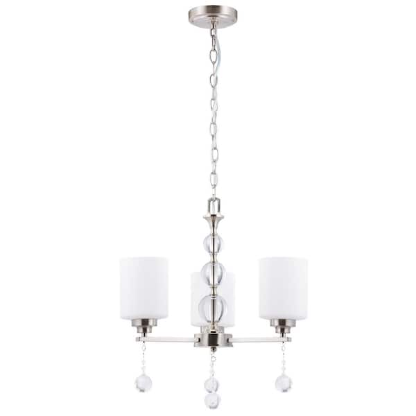 Merra 3-Light Nickel Chandelier Pendant Lamp with Crystal Balls and Glass Shades