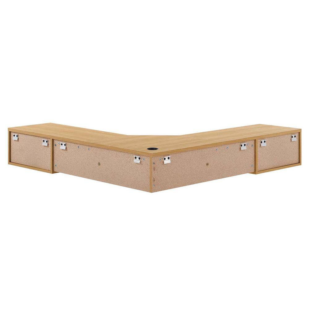 Oak Wall Mounted Corner Desk with Drawers