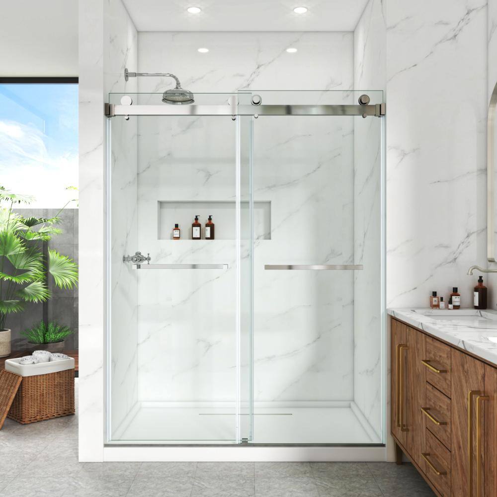 Frameless Shower Door, 50–54.5 in. W x 76 in. H, Double Sliding Doors 3/8 in. Clear Tempered Glass, Chrome. price history on PriceWatchPro