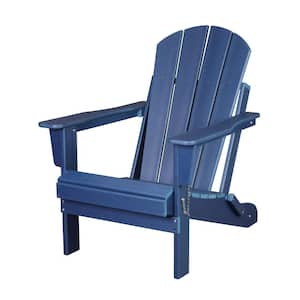 Classic Adirondack Folding Adjustable Chair Outdoor Patio, HDPE, Weather Resistant, Navy