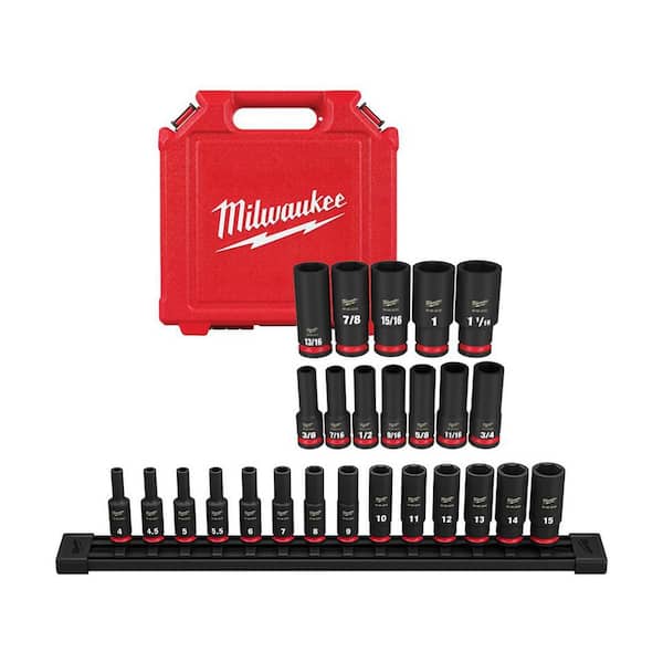 Milwaukee Shockwave 1/2 in. and 1/4 in. Drive SAE/Metric Deep Well Impact Socket Set (26-Piece)