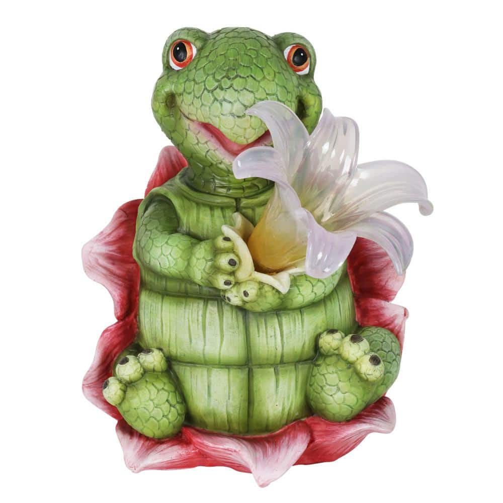 Exhart Solar Turtle with LED Flower Garden Statuary, 8 Inches Tall